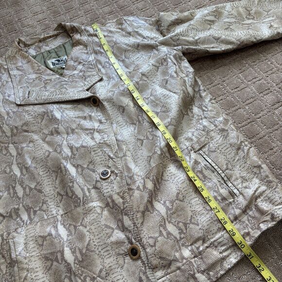 Vintage Reptile Snakeskin Leather Jacket Coat Women's M Cream Oversized Boxy 90s - Picture 11 of 12